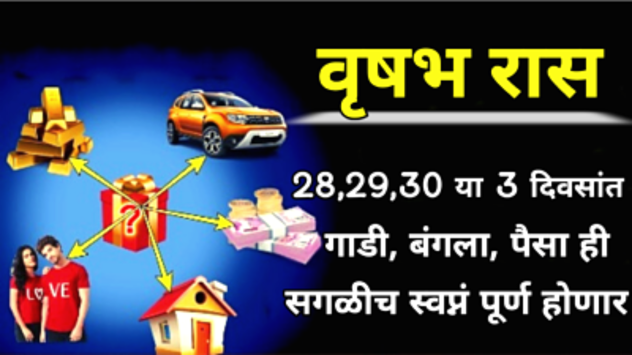 वृषभ रास : 28,29,30 या 3 दिवसांत गाडी,बंगला,पैसा ही सगळीच स्वप्नं पूर्ण होणार, मोठं ओझं कमी होणार…